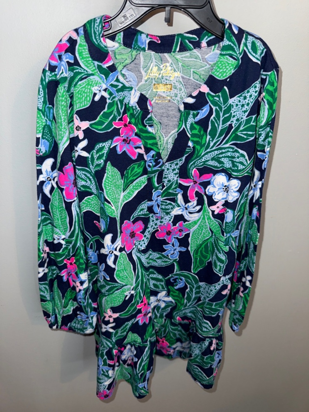 Lilly Pulitzer Navy Tunic with Pink & Green Floral Print